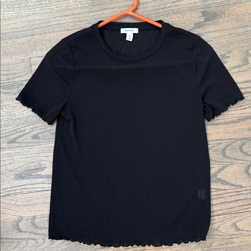Nine West Black Ruffle Hem Short Sleeve Top